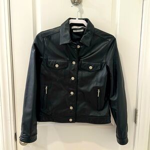 Black Leather Denim Like Jacket